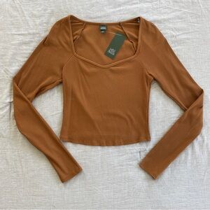 Dark Yellow Ribbed Longsleeve Crop Top